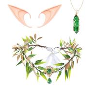 GYIOFAI 3 Pièces Fée D'Elfiques, Forest Fairy Costume Accessories, WoodlandFairy Crown Headband Pixie Elf Ear VikingNecklace, Renaissance Elf Costume pour Mariage, Cosplay, Halloween (Vert) (Vert)