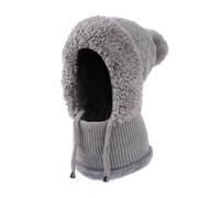 GYIOFAI Bonnet d'hiver chaud tricoté avec cache-cou, bonnet 3 en 1, cagoule avec couvre-visage, chapeau en laine souple avec boule de cheveux, doublure en polaire, capuche coupe-vent pour randonnée en