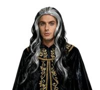 GYIOFAI Bouclés Perruque de Vampire Gothique pour Hommes Femmes Halloween Carnaval Sorcière Fête Perruque Ondulés de Cheveux Synthétique Longue pour Cosplay Carnaval Bal Masqué Costume (Noir Blanc)