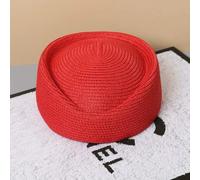 Gyios Bob Béret en Paille pour Femmes, Chapeau Rétro, Pilulier Forme De Larme, Fête Mariage, Été, Léger, Mode, Élégant, Style Hôtesse L'air-rouge-55-58cm
