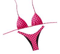 Gyios Ensemble Bikini Femme Black White-Polka-Dot Halter Set Pendentif en Forme De Soleil Reversible Red-Interior High-Cut Shorts