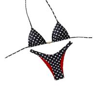 Gyios Ensemble Bikini Femme Black White-Polka-Dot Halter Set Pendentif en Forme De Soleil Reversible Red-Interior High-Cut Shorts