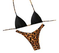 Gyios Ensemble Bikini Femme Black White-Polka-Dot Halter Set Pendentif en Forme De Soleil Reversible Red-Interior High-Cut Shorts