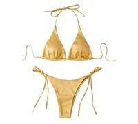 Gyios Maillot de Bain Féminin Néon Vert Bikini Métallique, Halter Triangle Cravate Côté 2 Pièces, Micro Thong Brillant pour La Fête Piscine Plage-c_a-l