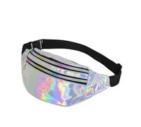 Gyios Sac À Ceinture Holographique Iridescent Taille Fanny Pack Double Fermeture Éclair Colorée Bracelet Noir Réglable pour Festival Party Street Outings-s