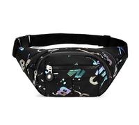 Gyios Sac Banane Femme De Fesses Sport Poches À Glissière Packs Taille Randonnée avec des Lettres Colorées Et Un Bandoulière Réglable Bandoulière-Noir