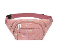 Gyios Sac Banane Femme De Fesses Sport Poches À Glissière Packs Taille Randonnée avec des Lettres Colorées Et Un Bandoulière Réglable Bandoulière-Rose