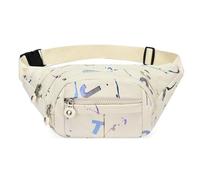 Gyios Sac Banane Femme De Fesses Sport Poches À Glissière Packs Taille Randonnée avec des Lettres Colorées Et Un Bandoulière Réglable Bandoulière-Blanc
