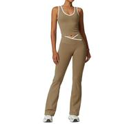 Gyios Shapewear Femmes Yoga Set Nude Fent Workout Gym Push Up Fitness Running Tracksuit Sportswear Sports Bra Leggings-Cocoa Brown 2-l