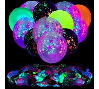 GYIPFIPA Lot de 90 ballons fluorescents UV à motif d'étoiles phosphorescentes pour décorations d'anniversaire, de mariage, lumière noire, carnaval
