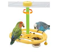 GYJZZW Jouet rotatif pour oiseaux avec 2 gobelets d'alimentation, rotation à 360 ° pour perroquets avec clochettes et liège pour soulager l'ennui, perchoir multifonction avec texture antidérapante