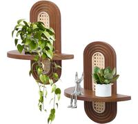 GYJZZW Lot de 2 étagères murales flottantes en rotin de style bohème, petite étagère murale décorative unique en bois naturel pour salon, chambre à coucher (A1)