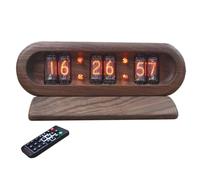 GYKOZY Horloge à Tubes Nixie IN-16, Horloge de Bureau à 6 Chiffres, avec télécommande, Affichage de la Date, réglage 12/24 Heures, Cadre en Bois, élégante pour la décoration de la pièce
