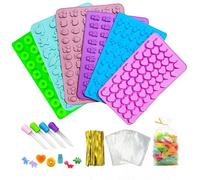 Gykutix 6 Pièces Moule Bonbon Silicone Sans BPA, Anti-AdhéSif Moule Silicone Gummies avec 4 Pipettes + 50 Sachets de Bonbons pour Faire Chocolat Glaçons Biscuits Bonbons