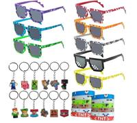 Gykutix Lot de 32 Lunettes Soleil Enfant Pixel Lunette Festival, Pixelated Mosaic Glasses Lunettes de Soleil Thug Life Lunette Porte-clés Miner Pixels Bracelet à Thème pour Fêtes Déguisements