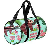 Gym Bags Small Duffel Bag Sports Tote for Yoga,Cartoon Sloth Loves Flamingo,Outdoor Fitness Bags Carry on Bag