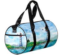 Gym Bags Small Duffel Bag Sports Tote for Yoga,Sky Sea Lighthouse,Outdoor Fitness Bags Carry on Bag