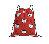 Gym Cordon Sac À Dos 36x42cm, L'Heure du Café Pliable Filles Sac À Cordon Serrage, pour Natation, Hommes, La Plage, École