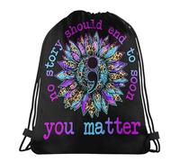 Gym Cordon Sac À Dos Aucune Histoire Ne Devrait Se Terminer Trop Tôt. Sensibilisation À La Prévention du Suicide. Étanche Extérieure Sac À Cordon De Sport, pour Le Sport, Yoga, Natation, 36x42cm