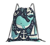 Gym Cordon Sac À Dos Baleines Mignonnes, Ancres Et Voiliers Garçons Filles Sac Tissu Cordon, pour La Maternelle, Yoga, Anniversaire, 36x42cm