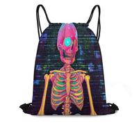 Gym Cordon Sac À Dos Code du Squelette du Crâne Lavable Portable Sac À Cordon Serrage, pour La Plage, Hommes, Anniversaire, 36x42cm