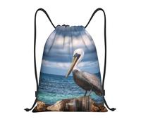 Gym Cordon Sac À Dos Pélican Oiseau Mer Bleue Portable Extérieure Sac en Tissu, pour Yoga, Le Sport, Natation, 36x42cm