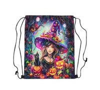 Gym Cordon Sac À Dos Plantes De Citrouilles Dégradées Sorcières d'halloween Pliable Étanche Sac Tissu Cordon, pour Hommes, Le Sport, Natation, 36x42cm