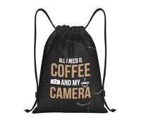 Gym Cordon Sac À Dos Tout Ce Dont J'Ai Besoin, C'est De Café Et De Mon Appareil Photo. Filles Pliable Sac À Cordon Serrage, pour La Maternelle, Le Sport, École, 36x42cm