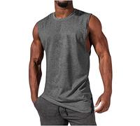 Gym Fitness Bodybuilding Sport Wear,Men's Sleeveless Vest,Plain Color Tank Tops Men,Mens Sleeveless t Shirt Round Neck,Workout Tee, T-Shirts Loose Fit,Muscle Tee Basic (Grey,Grand)