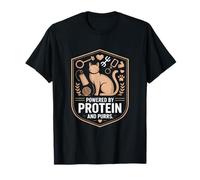 Gym Funny Cat Lover Powered by Protein and Purrs T-Shirt