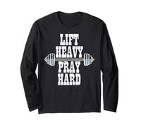 Gym Lift Heavy Pray Hard Barbel Entraînement Chrétien Hommes Femmes Manche Longue