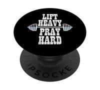 Gym Lift Heavy Pray Hard Barbel Entraînement Chrétien Hommes Femmes PopSockets PopGrip Adhésif