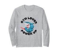 Gym Lover Power Up Shark Workout Lightning Bolt Manche Longue
