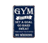 Gym Rules Set A Goal Go Hard Sweat Finish What You Started No Whining Rétro Look Métal 20,3 x 30,5 cm Décoration Artisanat Panneau pour Maison Gym Ferme Jardin Garage Citations Inspirantes Décoration