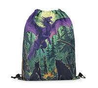 Gym Sack Chasse Au Dragon 3D Occidental, Loup, Animal Tropical, Arbre Sacs À Cordon Résistant À l'eau Sacs Piscine Pliable Sac De Sport pour Plage Camping Voyages S