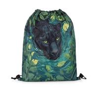 Gym Sack Tête Noire 3D, Aquarelle, Feuilles Vertes, Eau Bleue, Thème Animal Sauvage Africain Sacs À Cordon Résistant Sacs Piscine Unisexe Sac De Sport pour Fête Piscine Voyages S