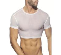 GYMAPE Hommes Translucide Découpe de Maille Haut du réservoir de Carburant Chemises Version Slim Blanc L