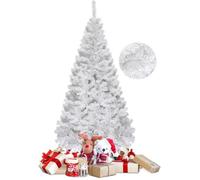 GYMAX 150 CM Sapin de Noël Blanc, avec 350 Branches à Suspension Automatique, Corps Amovible & Base Pliable, Décoration festive