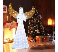 GYMAX 155cm Ange Lumineux LED, avec 150 Lumières Blanc Chaud, Tissu Étanche, Câble d’Alimentation et Piquets de Sol Fournis, Décoration de Noël pour Intérieur Extérieur Jardin Patio Maison