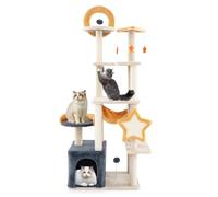 GYMAX 160cm Arbre à Chat, Recouvert de Peluche, Plateformes 8 Couches de Saut et de Repos, Condo et Hamac Douillets, Poteaux et Tapis de Grattage en Sisal, Jouets Suspendus, Balle à Ressort