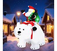 GYMAX 175CM Père Noël Gonflable, sur Ours Polaire Tête Secouant, Décoration Gonflable de Nuit avec Lumières, Souffleur Inclus, pour Maison & Jardin