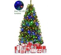 GYMAX 180 CM Sapin de Noël avec 350 Lumières LED Bicolore, avec Support Métallique, en PVC, Construction à Charnière