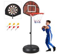 GYMAX 2-en-1 Panier Basket Enfants 3-10 Ans, avec Cible de Fléchettes, Hauteur Réglable 96/146cm, Base Remplissable Stable, 6 Fléchettes, pour Intérieur et Extérieur, pour Garçons et Filles