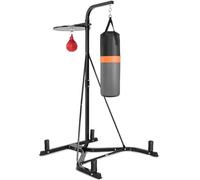 GYMAX 2 en 1 Support de Boxe sur Pieds avec Sac de Frappe, Punching Ball à Hauteur Réglable et Barres pour Disques, Station de Boxe Autoportante en Métal Robuste, pour Adultes et Enfants