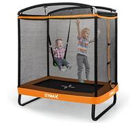 GYMAX 2-en-1 Trampoline Extérieur Enfants avec Balançoire, Grand Trampoline de Jardin pour 2 Enfants 3 Ans+, Filet de Sécurité, Tapis de Saut sans Vide, Patins Antidérapants, 190X122X210CM (Orange)