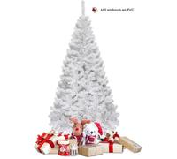 GYMAX 240 CM Sapin de Noël Blanc, avec 1138 Branches à Suspension Automatique, Corps Amovible & Base Pliable, Décoration festive