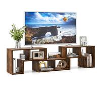 GYMAX 3 en 1 Meuble TV Ajustable avec Support Rectangulaire et 2 Supports en Forme de L, Meuble TV Compartiments Ouverts et Combinaison Libre, Charge Maximale 80KG (Marron)