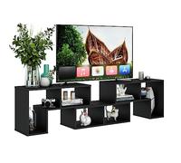 GYMAX 3 en 1 Meuble TV Ajustable avec Support Rectangulaire et 2 Supports en Forme de L, Meuble TV Compartiments Ouverts et Combinaison Libre, Charge Maximale 80KG (Noir)