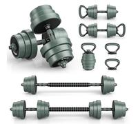 GYMAX 4-EN-1 Haltères Réglables Courts et Longs & Kettlebell & Poignées de Pompes, avec 3 Barres, 12 Disques de Poids Différents, Équipement de Musculation, Fitness, pour Maison, Bureau, Homme, Femme