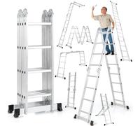 GYMAX 7-en-1 Échelle Multifonctionnelle Pliable, Escabeau Professionnel en Aluminium, Capacité 150 kg, Embouts Antidérapants, Verrouillage de Sécurité, Cadre Robuste, Légère pour Intérieur Extérieur